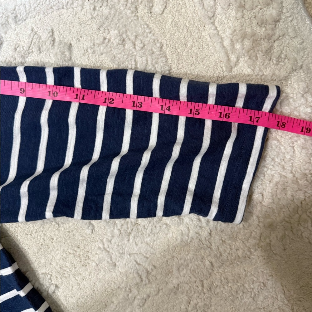 Pact Organic Cotton Striped Tee XL Blue White V Neck 3/4 Sleeve Top - Picture 7 of 8